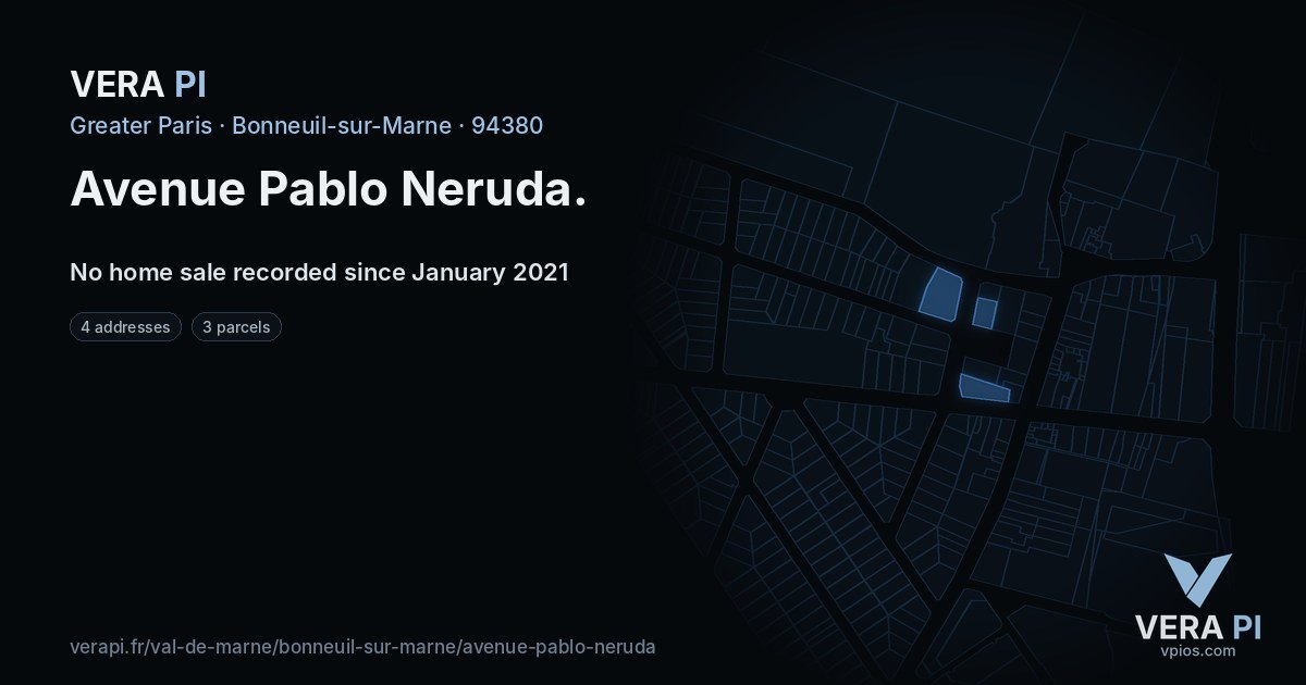 Avenue Pablo Neruda, Bonneuil-sur-Marne at night – every parcel coloured by the prices around it, the street's own parcels lit
