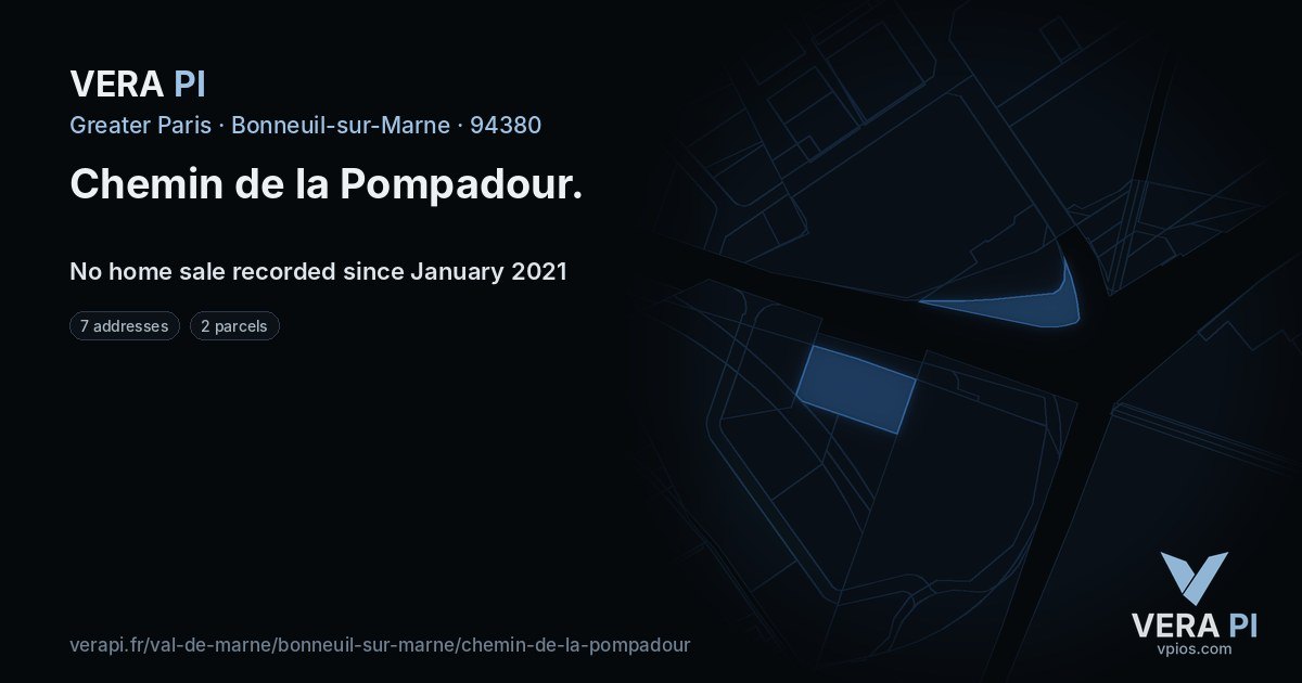 Chemin de la Pompadour, Bonneuil-sur-Marne at night – every parcel coloured by the prices around it, the street's own parcels lit