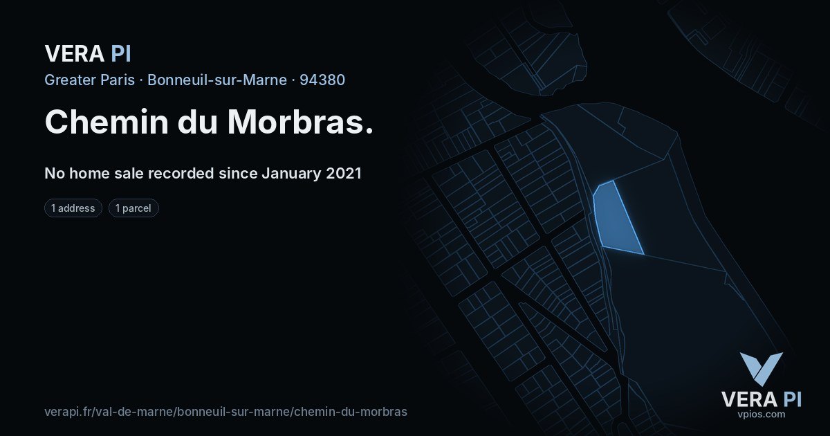 Chemin du Morbras, Bonneuil-sur-Marne at night – every parcel coloured by the prices around it, the street's own parcels lit