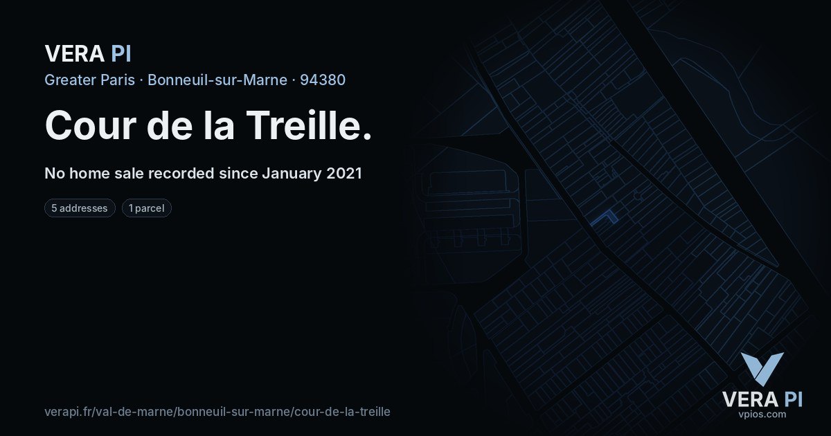 Cour de la Treille, Bonneuil-sur-Marne at night – every parcel coloured by the prices around it, the street's own parcels lit
