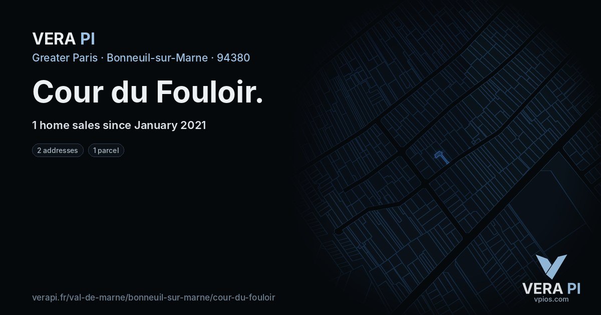 Cour du Fouloir, Bonneuil-sur-Marne at night – every parcel coloured by the prices around it, the street's own parcels lit