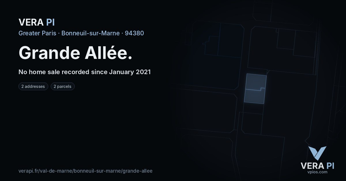 Grande Allée, Bonneuil-sur-Marne at night – every parcel coloured by the prices around it, the street's own parcels lit