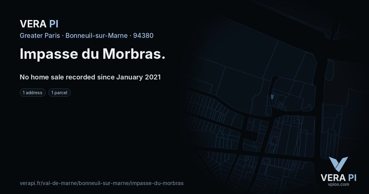 Impasse du Morbras, Bonneuil-sur-Marne at night – every parcel coloured by the prices around it, the street's own parcels lit