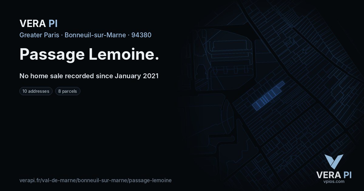 Passage Lemoine, Bonneuil-sur-Marne at night – every parcel coloured by the prices around it, the street's own parcels lit