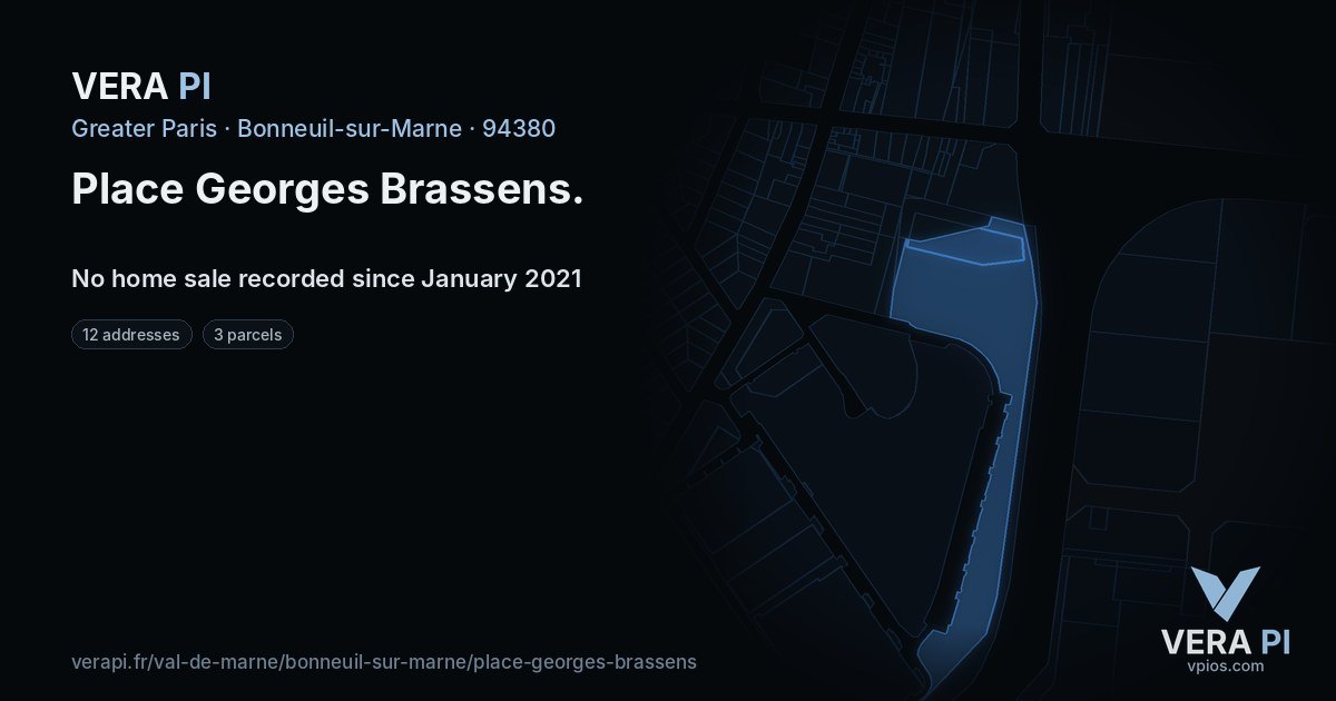 Place Georges Brassens, Bonneuil-sur-Marne at night – every parcel coloured by the prices around it, the street's own parcels lit