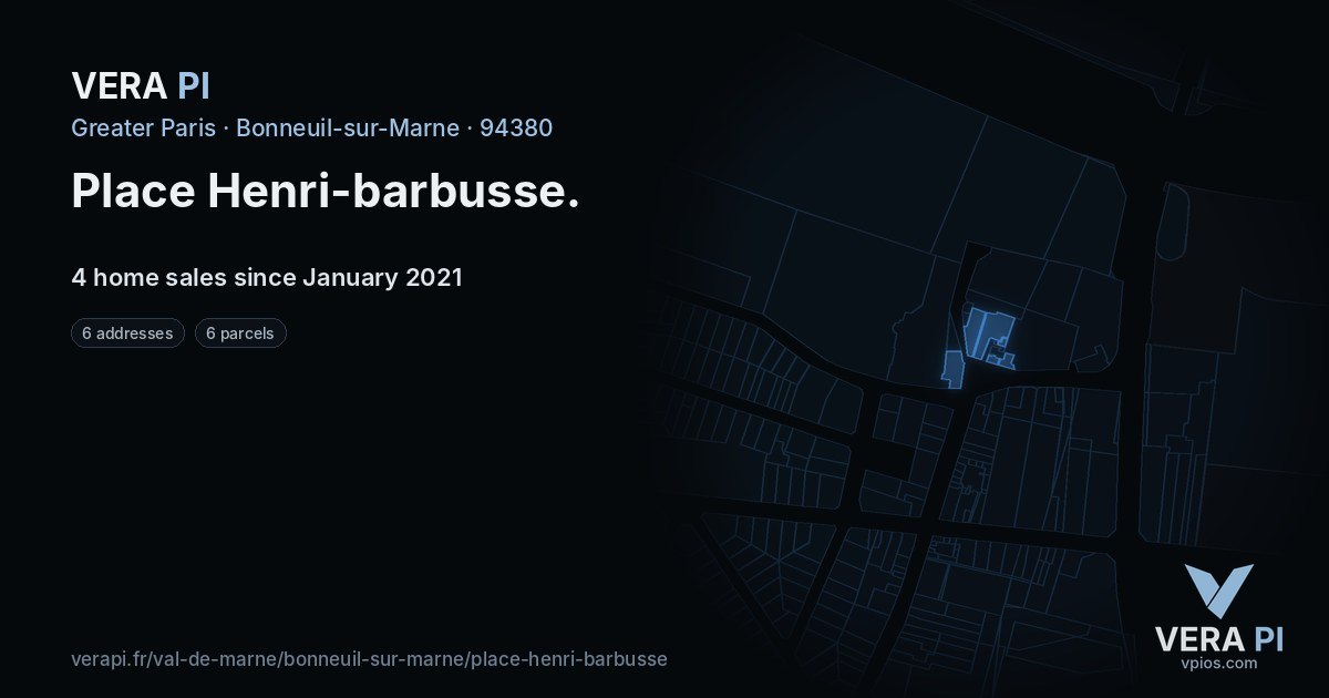Place Henri-barbusse, Bonneuil-sur-Marne at night – every parcel coloured by the prices around it, the street's own parcels lit