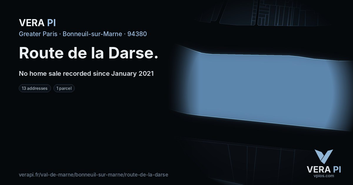 Route de la Darse, Bonneuil-sur-Marne at night – every parcel coloured by the prices around it, the street's own parcels lit