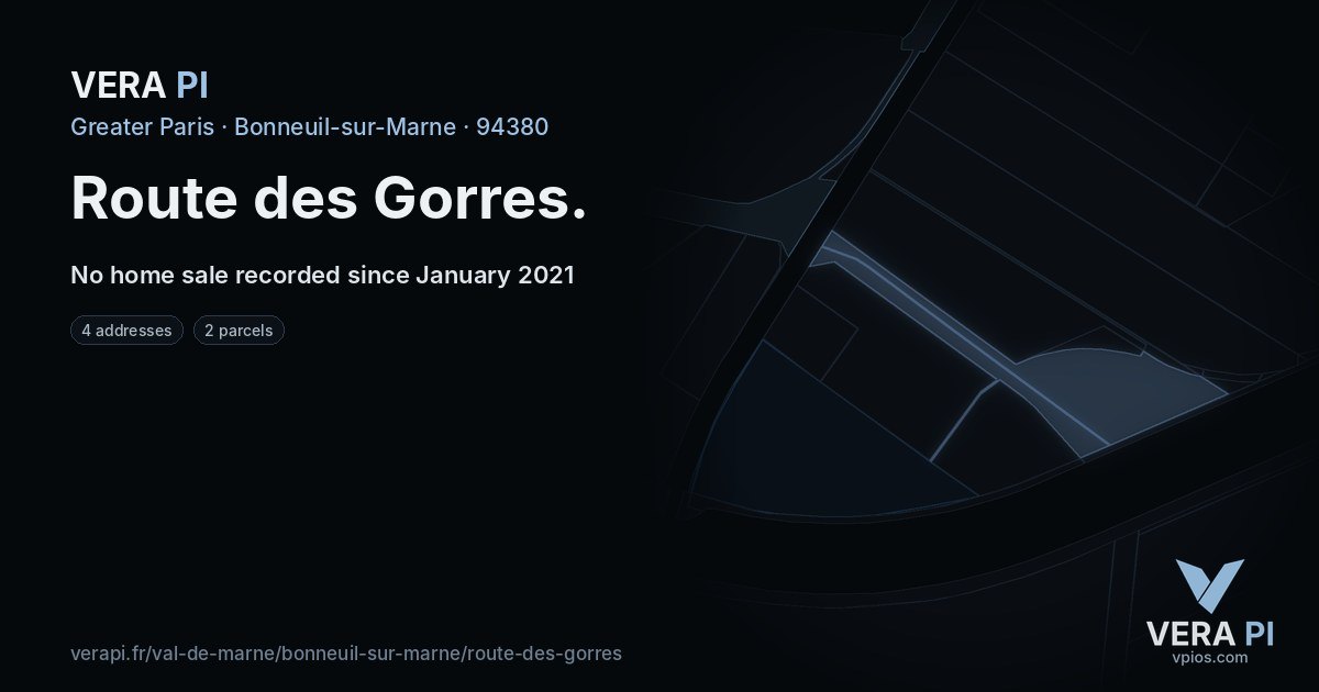 Route des Gorres, Bonneuil-sur-Marne at night – every parcel coloured by the prices around it, the street's own parcels lit