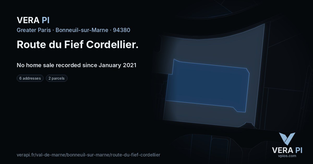 Route du Fief Cordellier, Bonneuil-sur-Marne at night – every parcel coloured by the prices around it, the street's own parcels lit