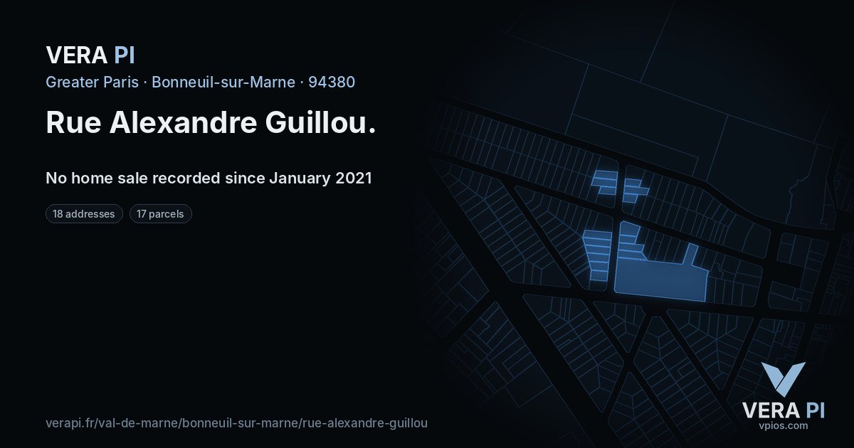 Rue Alexandre Guillou, Bonneuil-sur-Marne at night – every parcel coloured by the prices around it, the street's own parcels lit