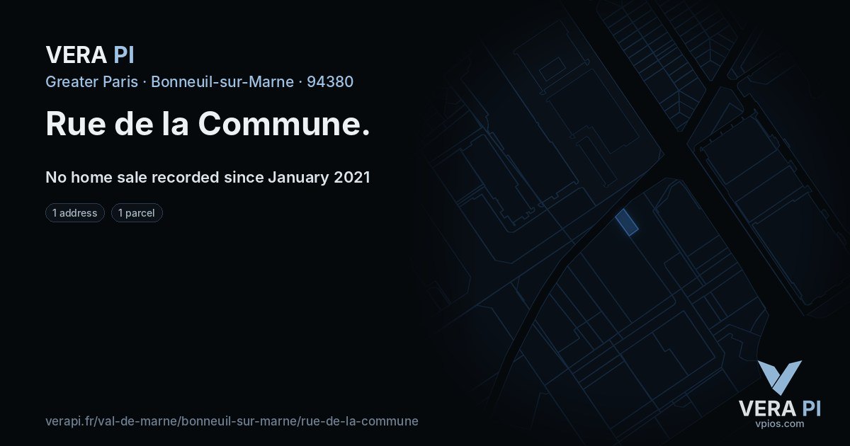 Rue de la Commune, Bonneuil-sur-Marne at night – every parcel coloured by the prices around it, the street's own parcels lit