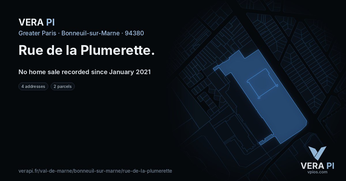 Rue de la Plumerette, Bonneuil-sur-Marne at night – every parcel coloured by the prices around it, the street's own parcels lit
