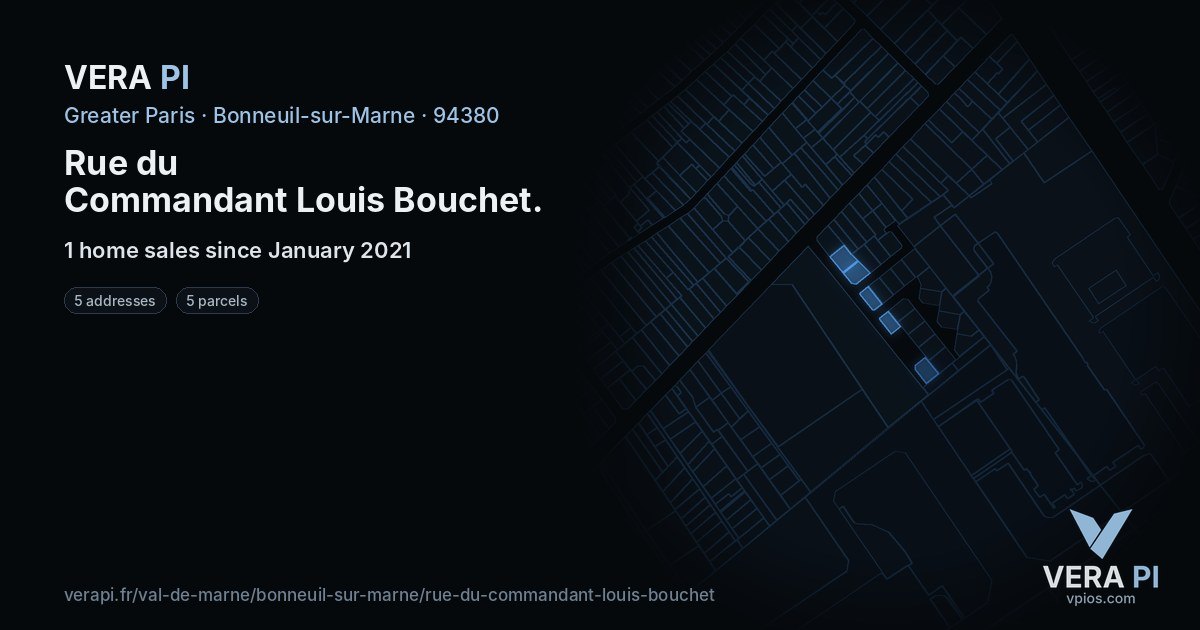 Rue du Commandant Louis Bouchet, Bonneuil-sur-Marne at night – every parcel coloured by the prices around it, the street's own parcels lit