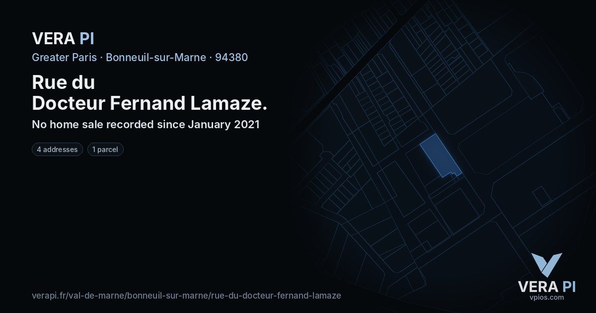 Rue du Docteur Fernand Lamaze, Bonneuil-sur-Marne at night – every parcel coloured by the prices around it, the street's own parcels lit