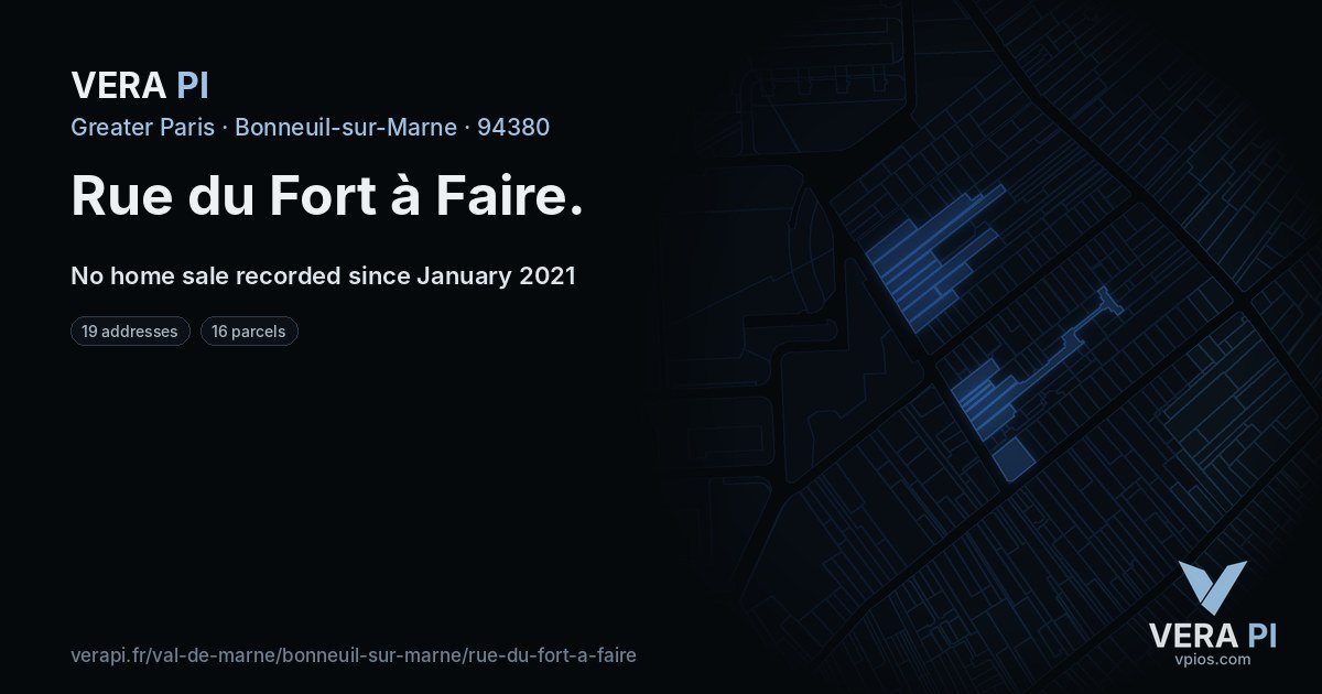 Rue du Fort à Faire, Bonneuil-sur-Marne at night – every parcel coloured by the prices around it, the street's own parcels lit