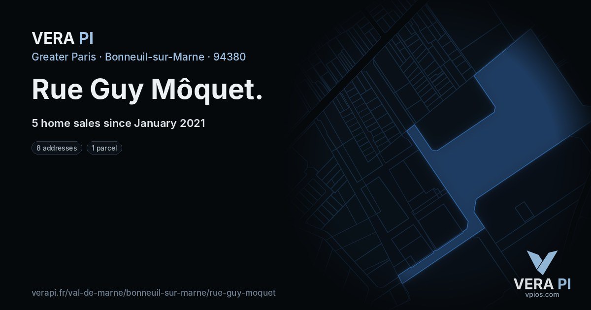 Rue Guy Môquet, Bonneuil-sur-Marne at night – every parcel coloured by the prices around it, the street's own parcels lit