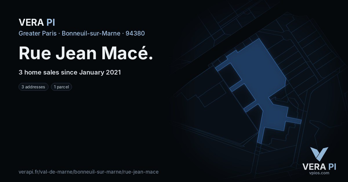 Rue Jean Macé, Bonneuil-sur-Marne at night – every parcel coloured by the prices around it, the street's own parcels lit