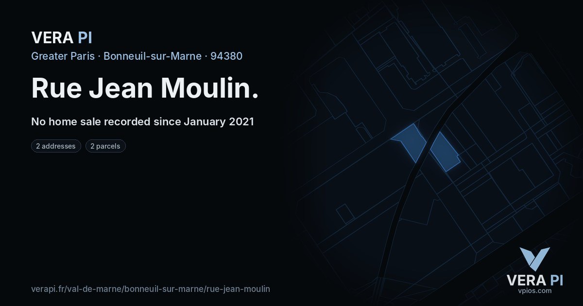 Rue Jean Moulin, Bonneuil-sur-Marne at night – every parcel coloured by the prices around it, the street's own parcels lit