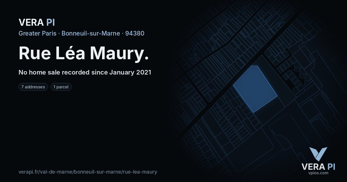 Rue Léa Maury, Bonneuil-sur-Marne at night – every parcel coloured by the prices around it, the street's own parcels lit