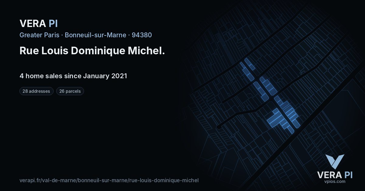 Rue Louis Dominique Michel, Bonneuil-sur-Marne at night – every parcel coloured by the prices around it, the street's own parcels lit