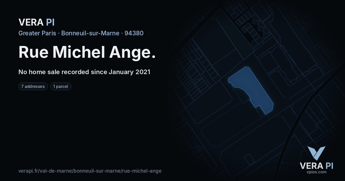 Rue Michel Ange, Bonneuil-sur-Marne at night – every parcel coloured by the prices around it, the street's own parcels lit