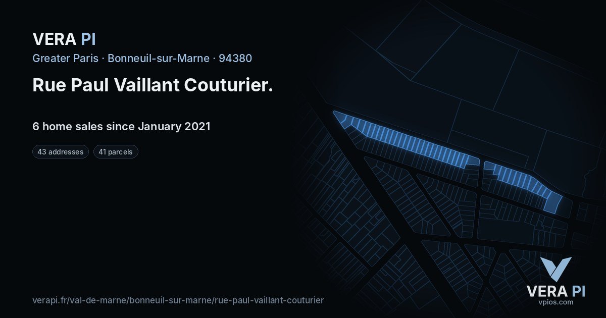 Rue Paul Vaillant Couturier, Bonneuil-sur-Marne at night – every parcel coloured by the prices around it, the street's own parcels lit