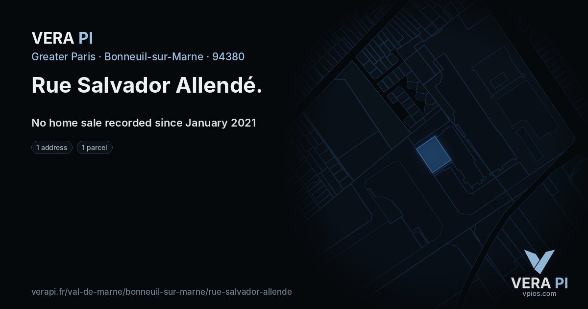 Rue Salvador Allendé, Bonneuil-sur-Marne at night – every parcel coloured by the prices around it, the street's own parcels lit