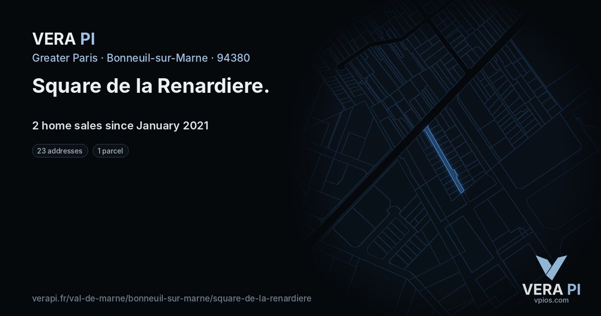 Square de la Renardiere, Bonneuil-sur-Marne at night – every parcel coloured by the prices around it, the street's own parcels lit