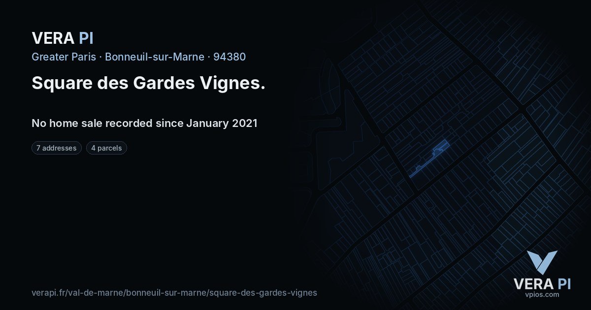 Square des Gardes Vignes, Bonneuil-sur-Marne at night – every parcel coloured by the prices around it, the street's own parcels lit