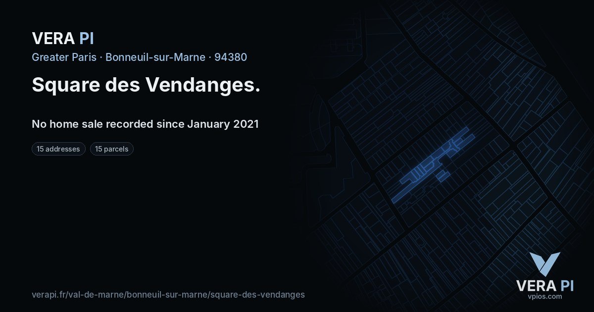 Square des Vendanges, Bonneuil-sur-Marne at night – every parcel coloured by the prices around it, the street's own parcels lit