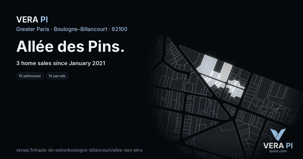 Allée des Pins, Boulogne-Billancourt at night – every parcel coloured by the prices around it, the street's own parcels lit