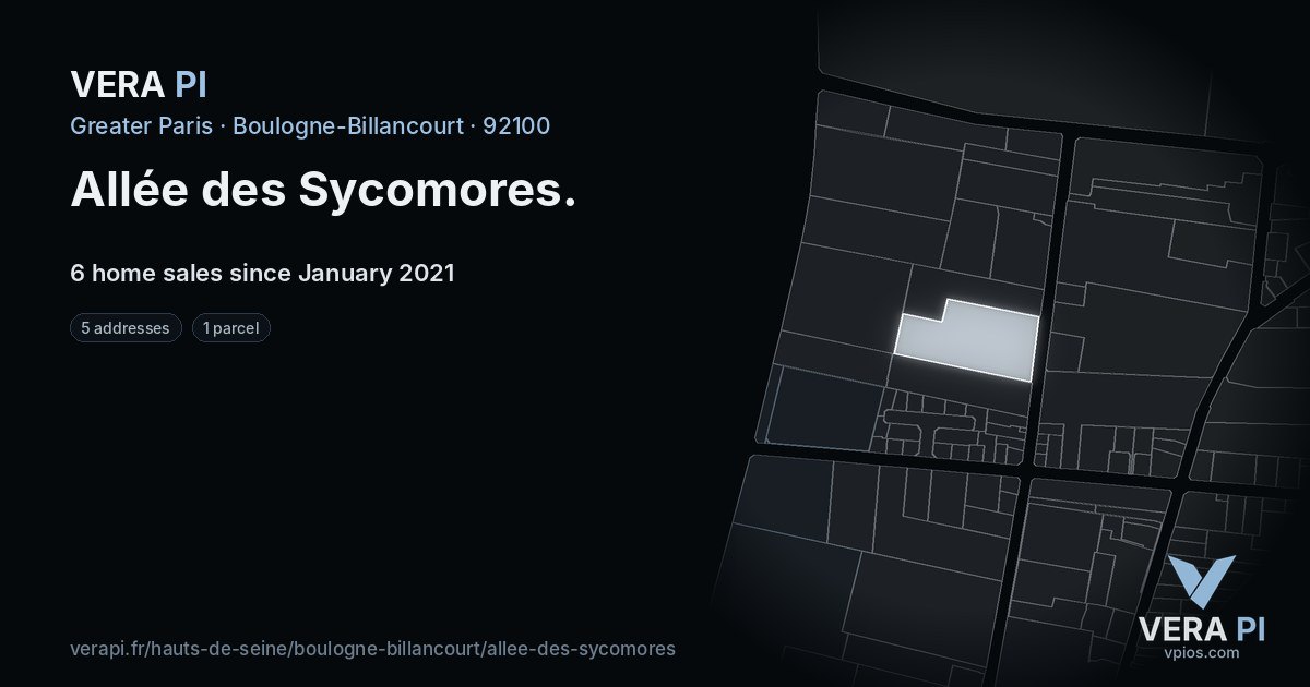 Allée des Sycomores, Boulogne-Billancourt at night – every parcel coloured by the prices around it, the street's own parcels lit