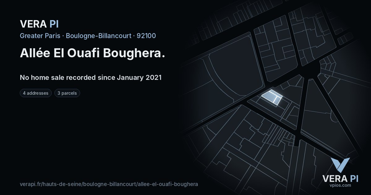 Allée El Ouafi Boughera, Boulogne-Billancourt at night – every parcel coloured by the prices around it, the street's own parcels lit