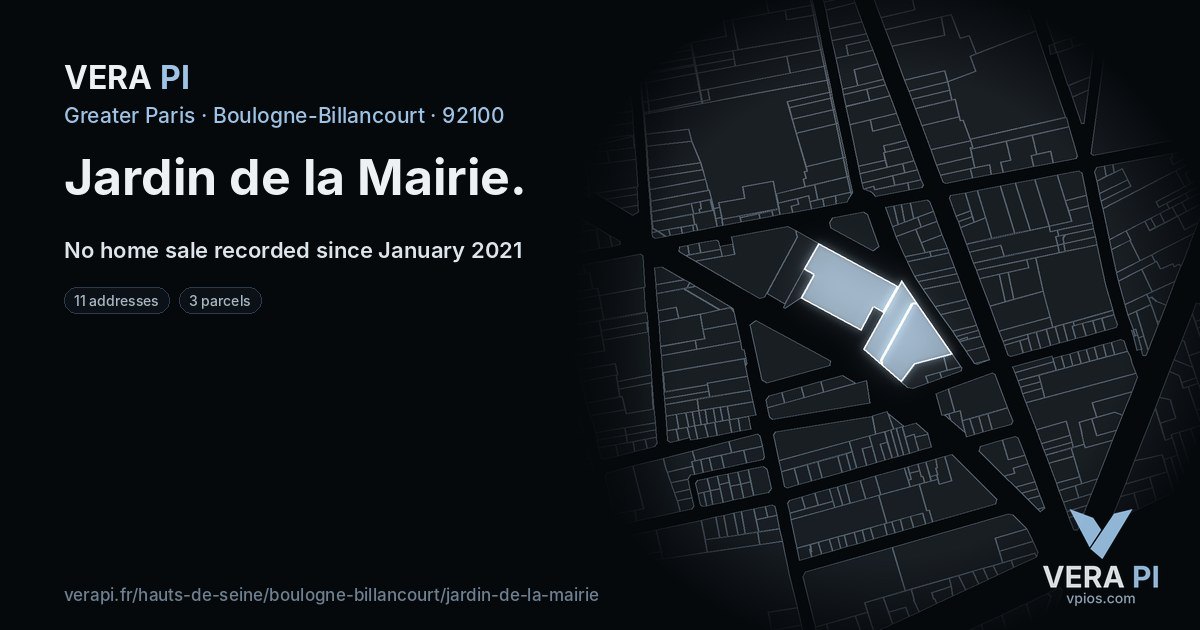 Jardin de la Mairie, Boulogne-Billancourt at night – every parcel coloured by the prices around it, the street's own parcels lit