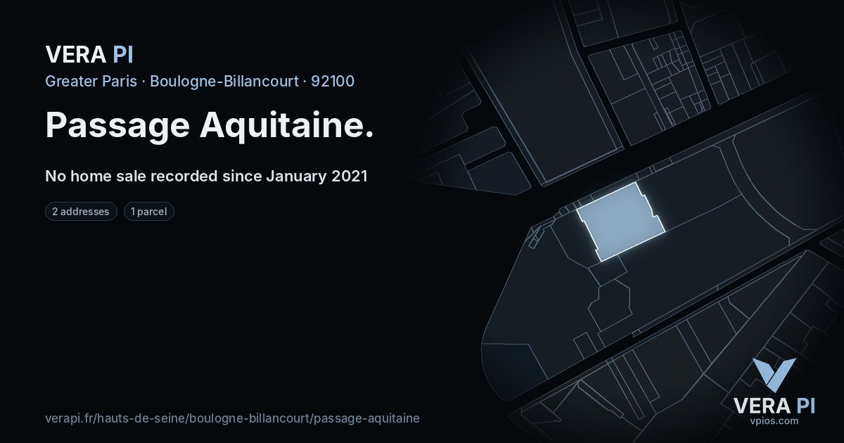 Passage Aquitaine, Boulogne-Billancourt at night – every parcel coloured by the prices around it, the street's own parcels lit