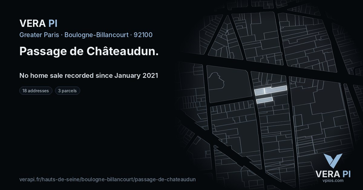 Passage de Châteaudun, Boulogne-Billancourt at night – every parcel coloured by the prices around it, the street's own parcels lit