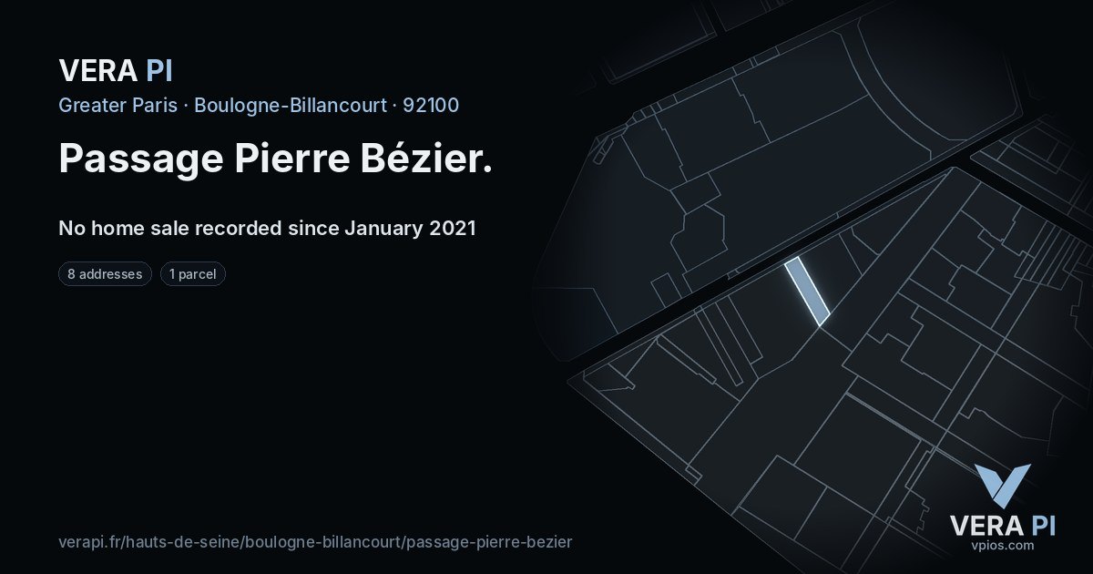 Passage Pierre Bézier, Boulogne-Billancourt at night – every parcel coloured by the prices around it, the street's own parcels lit