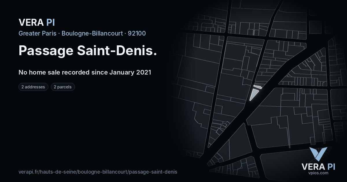 Passage Saint-Denis, Boulogne-Billancourt at night – every parcel coloured by the prices around it, the street's own parcels lit
