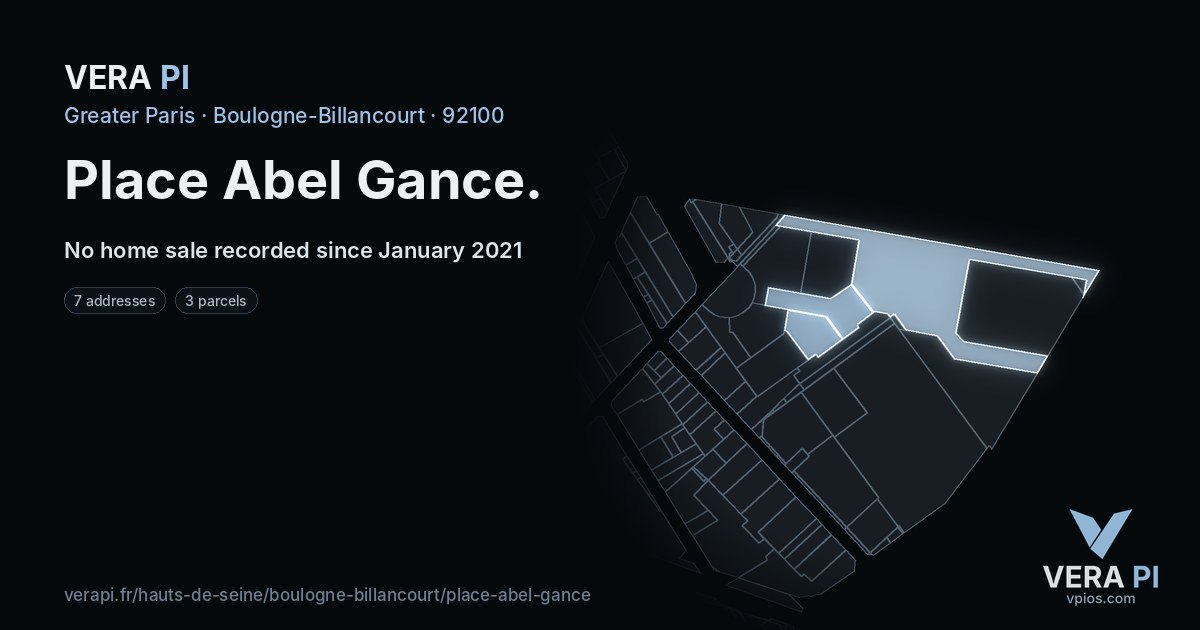 Place Abel Gance, Boulogne-Billancourt at night – every parcel coloured by the prices around it, the street's own parcels lit