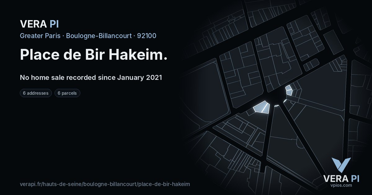 Place de Bir Hakeim, Boulogne-Billancourt at night – every parcel coloured by the prices around it, the street's own parcels lit