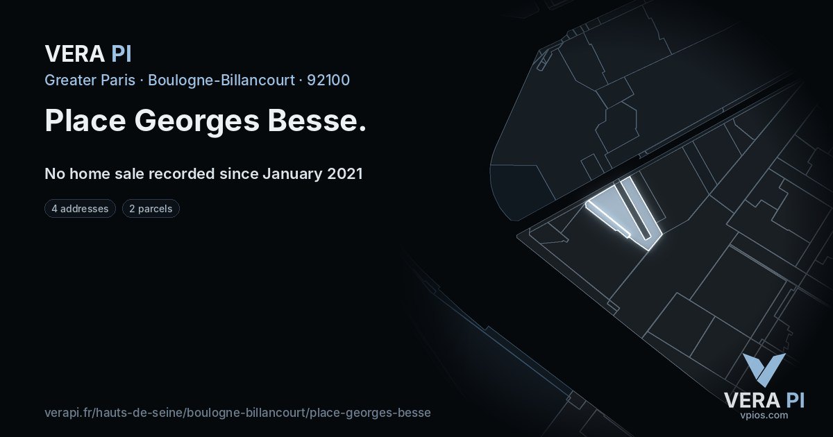 Place Georges Besse, Boulogne-Billancourt at night – every parcel coloured by the prices around it, the street's own parcels lit