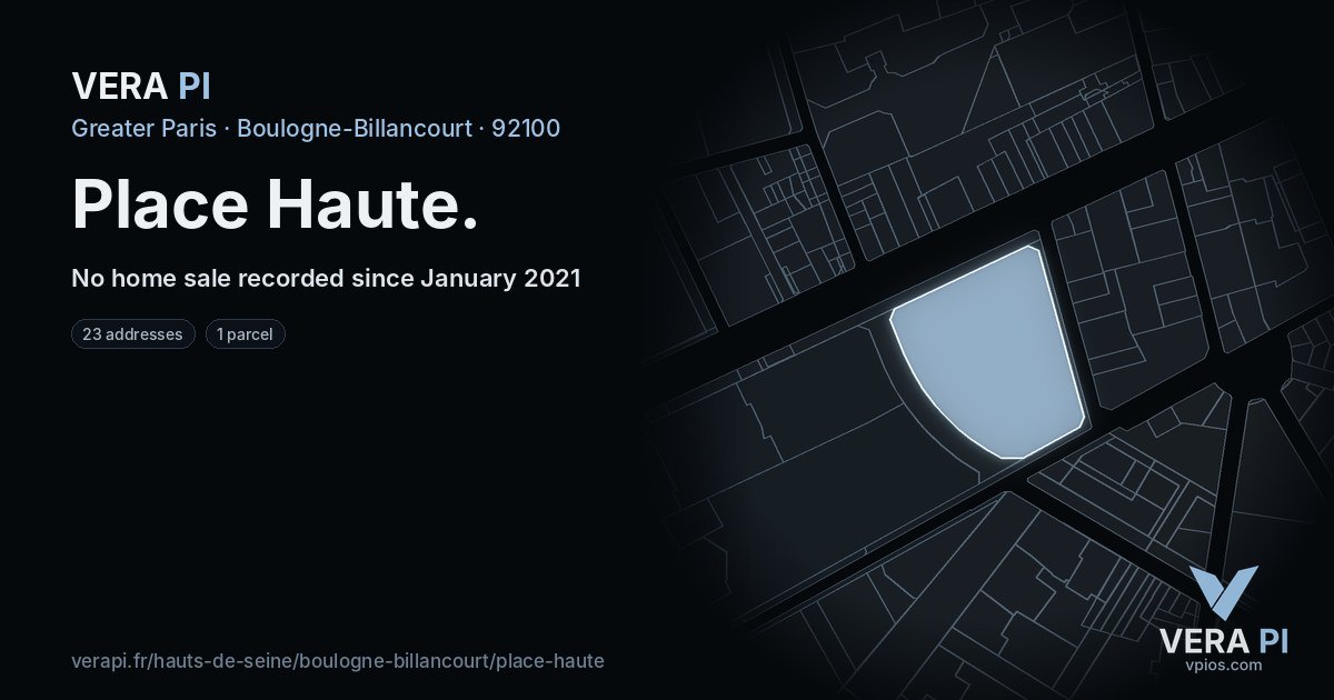 Place Haute, Boulogne-Billancourt at night – every parcel coloured by the prices around it, the street's own parcels lit