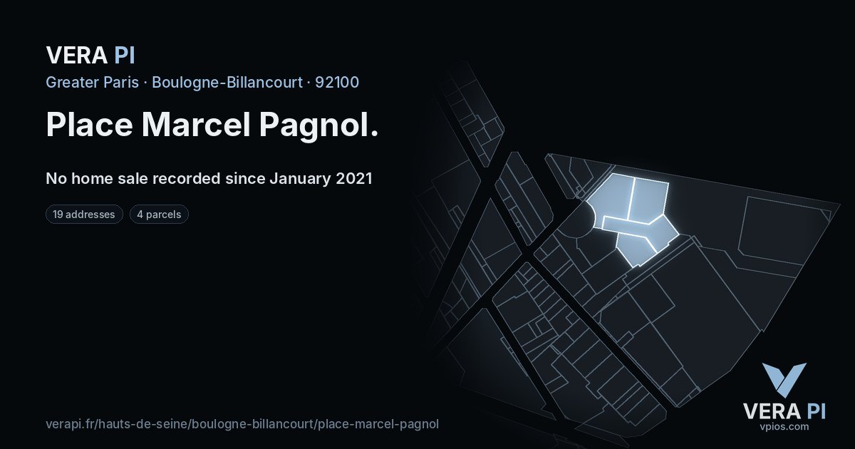 Place Marcel Pagnol, Boulogne-Billancourt at night – every parcel coloured by the prices around it, the street's own parcels lit