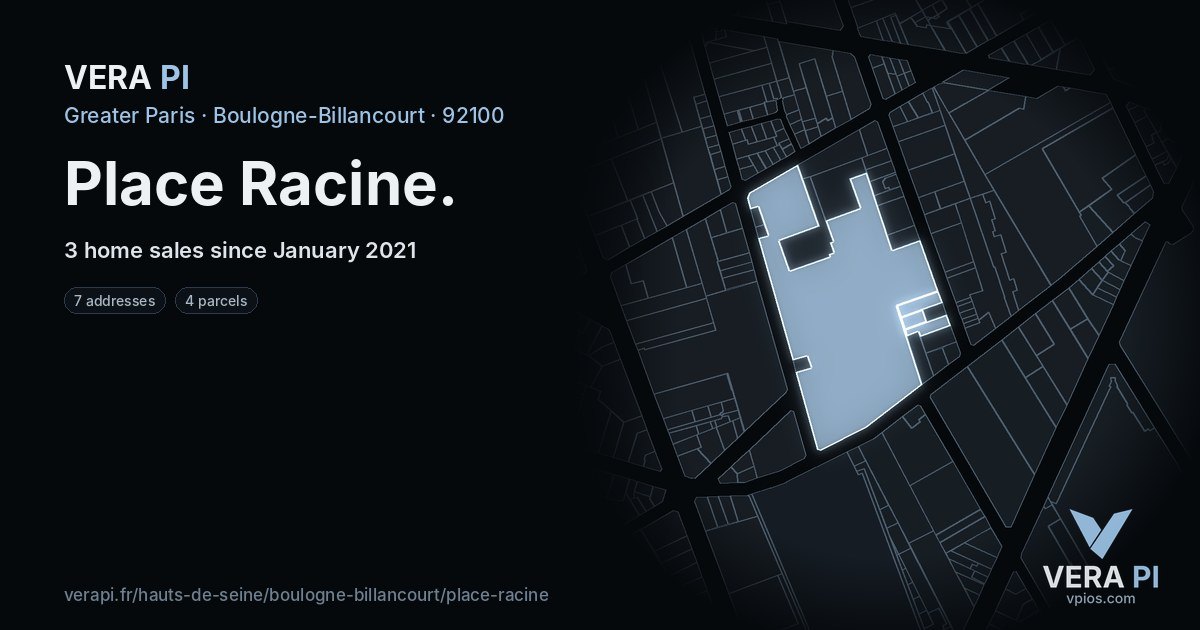 Place Racine, Boulogne-Billancourt at night – every parcel coloured by the prices around it, the street's own parcels lit