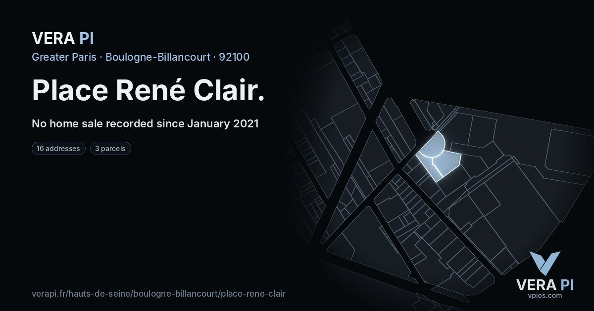 Place René Clair, Boulogne-Billancourt at night – every parcel coloured by the prices around it, the street's own parcels lit