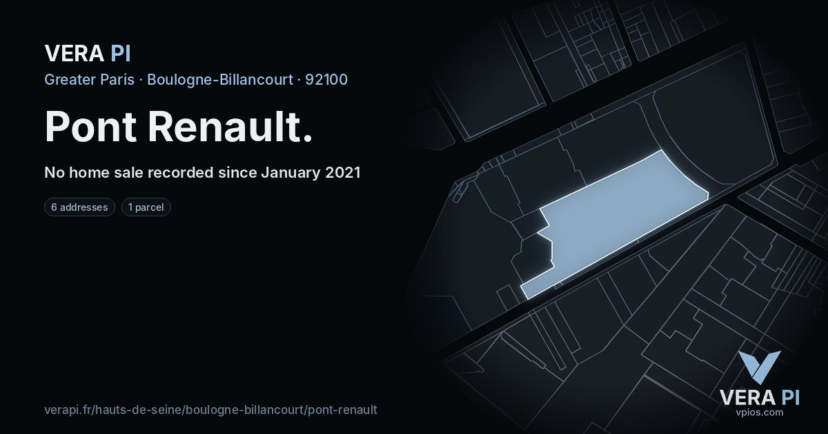 Pont Renault, Boulogne-Billancourt at night – every parcel coloured by the prices around it, the street's own parcels lit