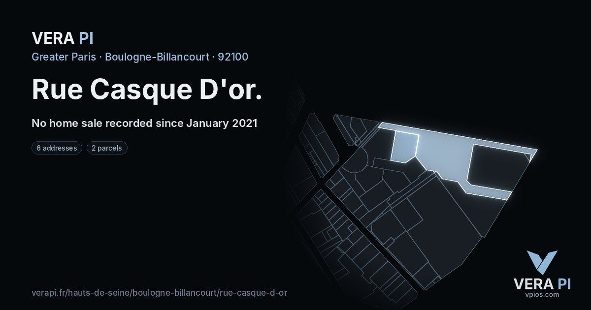 Rue Casque D'or, Boulogne-Billancourt at night – every parcel coloured by the prices around it, the street's own parcels lit