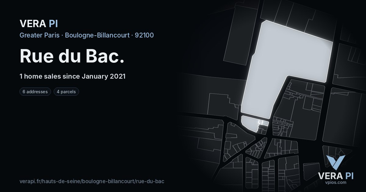 Rue du Bac, Boulogne-Billancourt at night – every parcel coloured by the prices around it, the street's own parcels lit