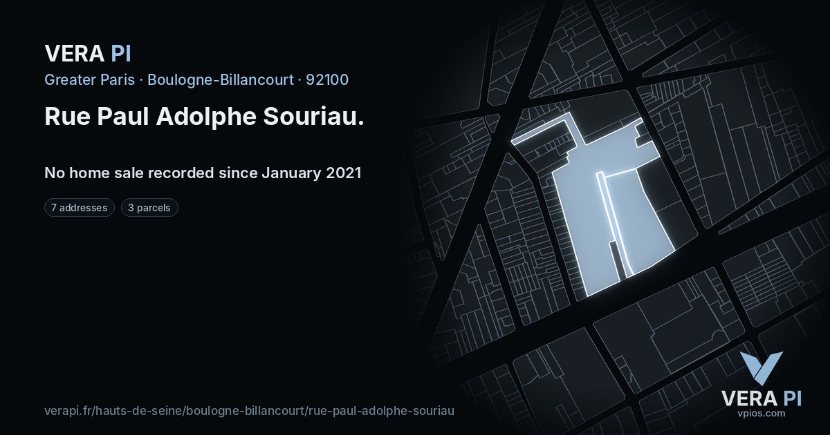 Rue Paul Adolphe Souriau, Boulogne-Billancourt at night – every parcel coloured by the prices around it, the street's own parcels lit