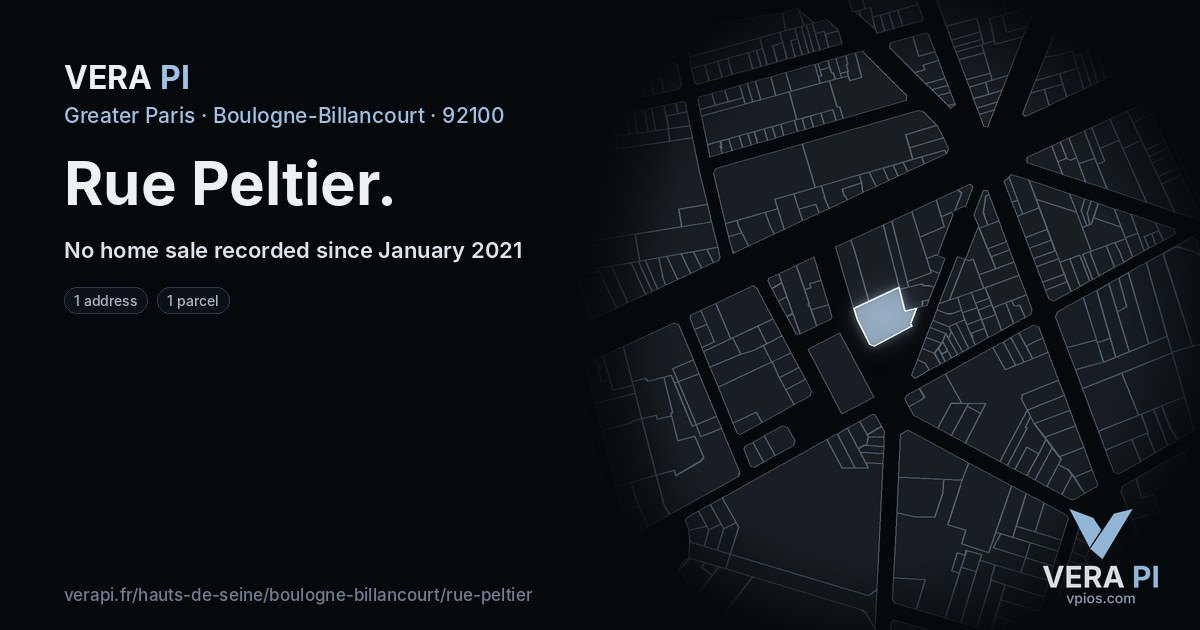 Rue Peltier, Boulogne-Billancourt at night – every parcel coloured by the prices around it, the street's own parcels lit